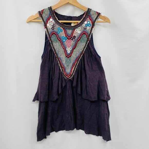 Free People vintage archives beaded embroidered tiered tank - Picture 2 of 4